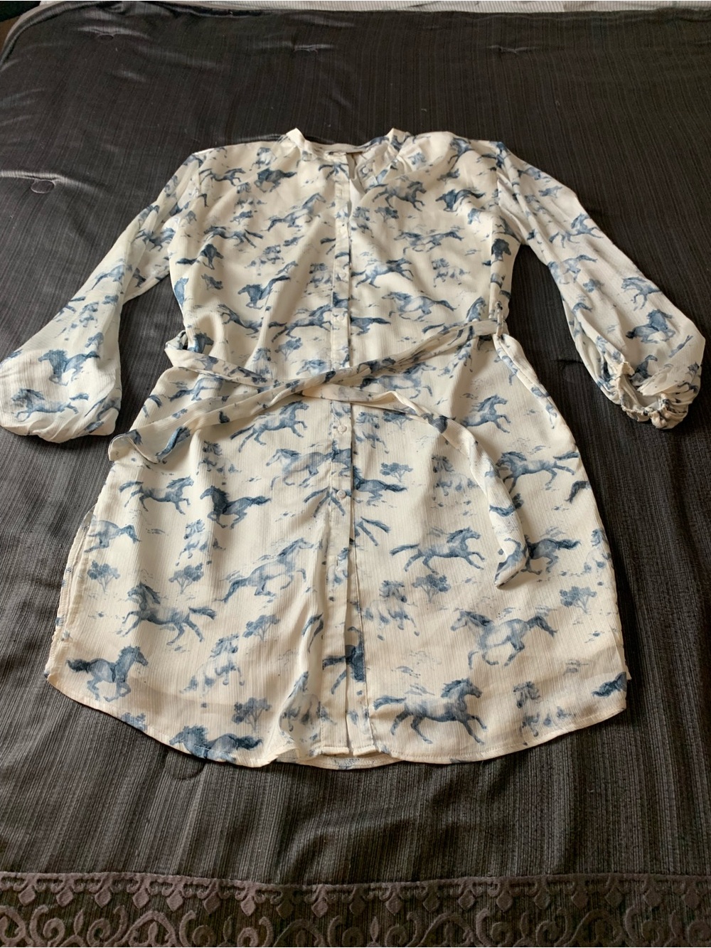 elizabeth crosby horse dress White Blue Large - Picture 4 of 15
